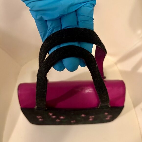 Bruno Magli Black Wool & Fuchsia Leather Handbag - Picture 9 of 16